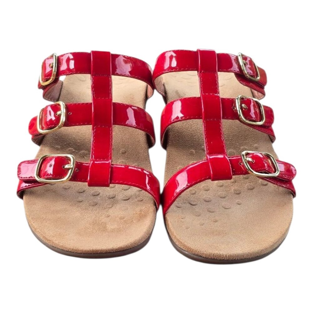 Vionic Cherry Red Patent Leather Adjustable Straps Slide Sandals Women's 8